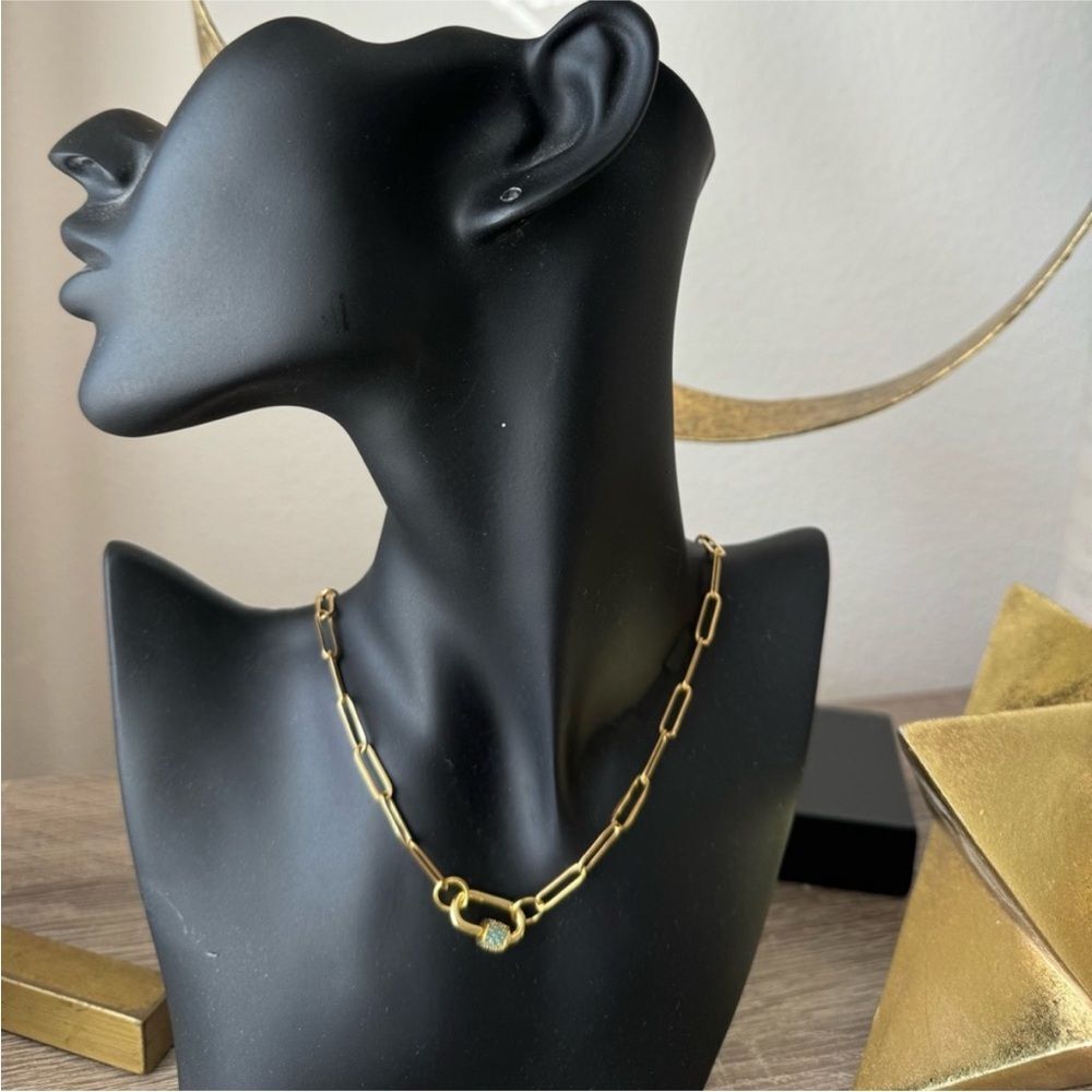 Gold Chain Necklace with Blue Accent N951 - Picture 5 of 5